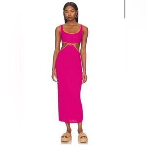 SOLID & STRIPED Bailey Dress in Shocking Pink and Clementine Size L